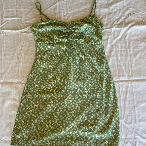 Mini shift dress, size small, green with small white flowers. - Picture 1 of 3